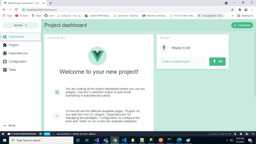 Create VueJS Project using Vue UI